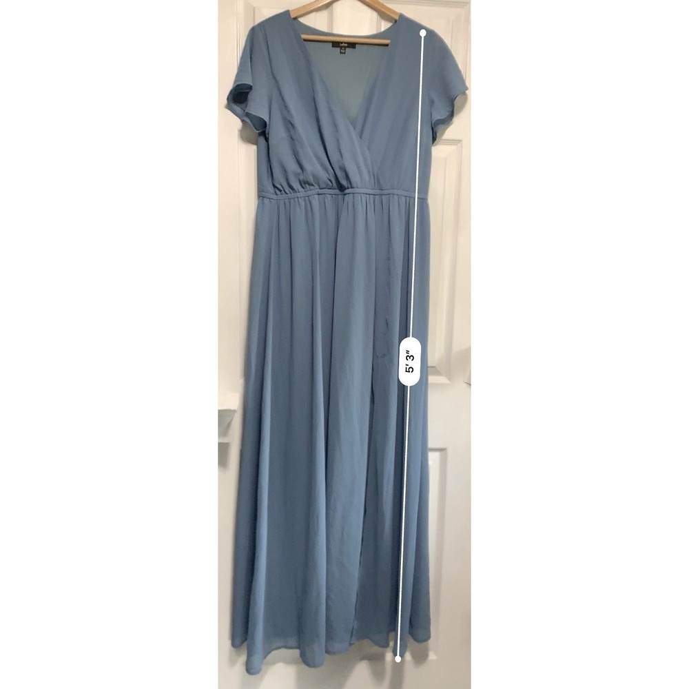 Lulus Maxi Dress Womens 1X Blue Chiffon Surplice V-Neck Flutter Sleeve Formal - Picture 6 of 8